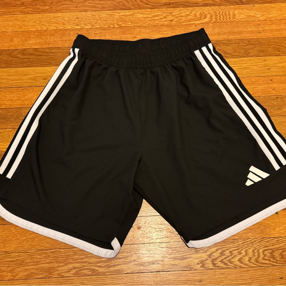 Adidas Black and White Athletic Shorts with Signature Stripes